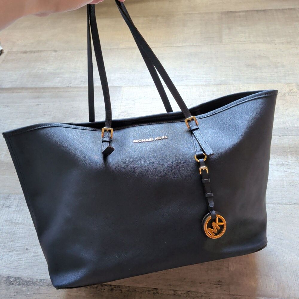 Michael Kors Large Leather Navy Blue Jet Set Travel Tote Bag